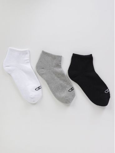 Kit Com 03 Meias Cano Curto Olympikus Feminina BRANCO/PRETO/MESCLA
