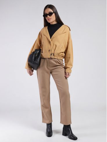 Casaco Cropped Sarja Feminino CARAMELO