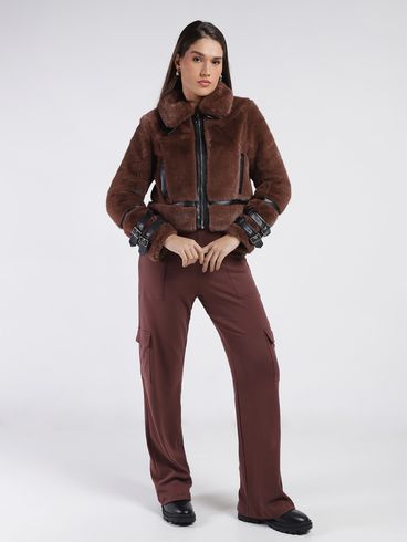 Calça Malha Wide Leg  Autentique Feminina MARROM