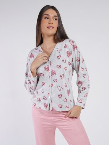 Pijama Longo Americano Feminino MESCLA/CORAL