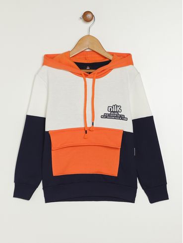 Moletom Com Capuz Infantil Para Menino - OFF WHITE/MARINHO/LARANJA