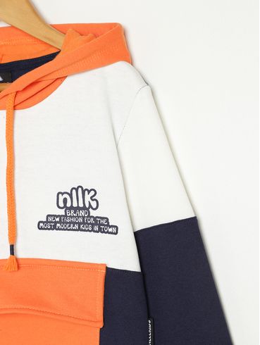 Moletom Com Capuz Infantil Para Menino - OFF WHITE/MARINHO/LARANJA