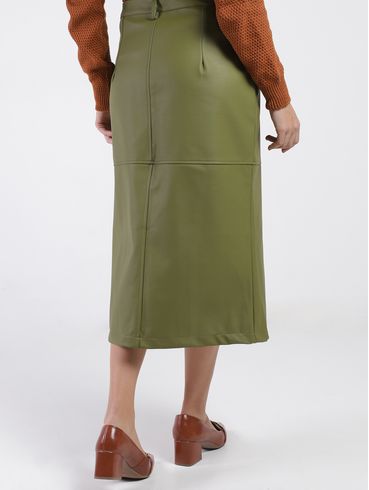 Saia Midi Com Fenda Autentique Feminina VERDE