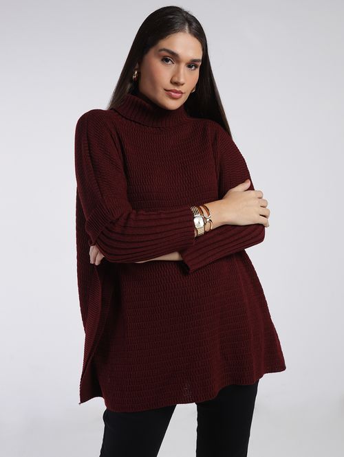 Poncho Amplo Gola Alta Feminino VINHO