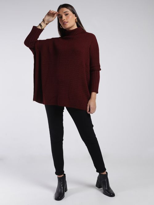 Poncho Amplo Gola Alta Feminino VINHO