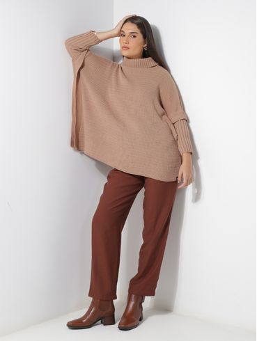 Poncho Amplo Gola Alta Feminino BEGE
