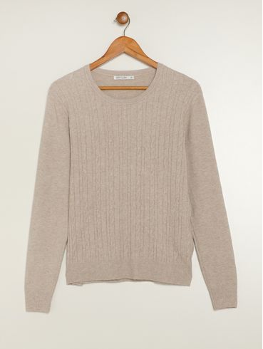 Blusão de Tricot Manga Longa Plus Size Feminino BEGE