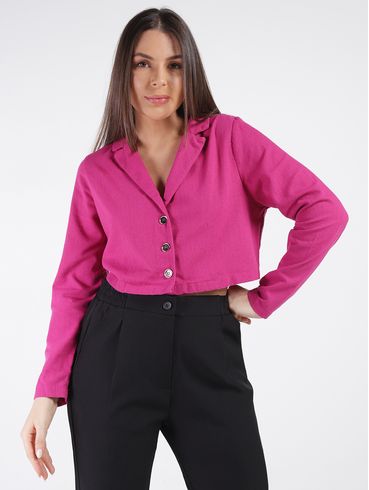 Blazer Cropped Linho Autentique Feminino Rosa Pink