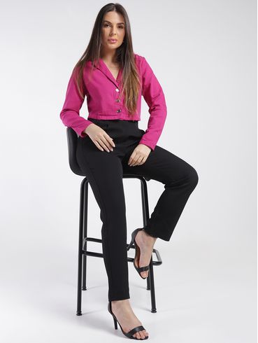 Blazer Cropped Linho Autentique Feminino Rosa Pink
