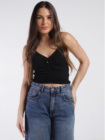 Top Cropped Autentique Feminino Preto