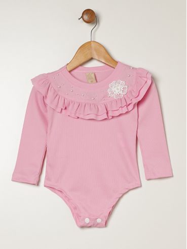 Body Canelado Manga Longa Infantil Para Menina - ROSA
