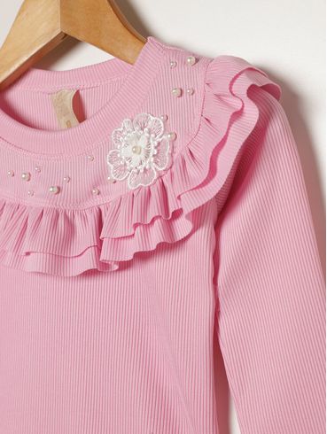 Body Canelado Manga Longa Infantil Para Menina - ROSA