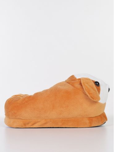Pantufa Cachorro Nico Juvenil Para Menina - MARROM/BRANCO