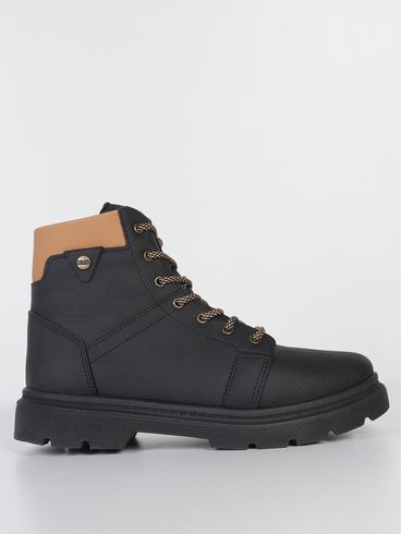 Bota Coturno London Juvenil Para Menino - PRETO/CARAMELO