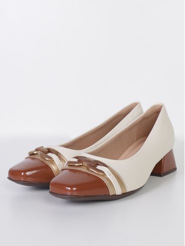 Sapato Piccadilly Feminino OFF WHITE/MARROM