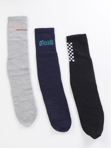 Kit 03 Meias Esportivas Selene Masculinas Preto/Cinza/Marinho