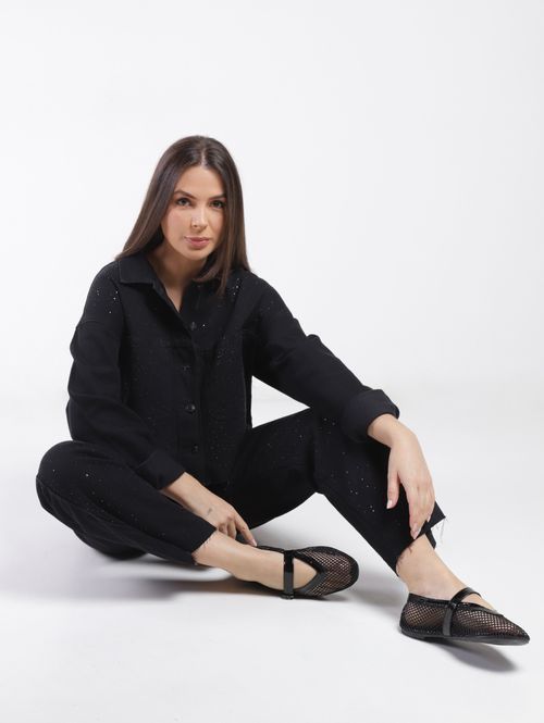 Jaqueta Sarja Cropped Feminina PRETO