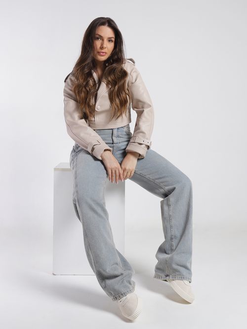 Casaco PU Cropped Eagle Rock Feminina BEGE