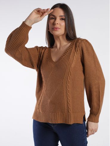 Blusão Tricot Manga Longa Feminino CARAMELO