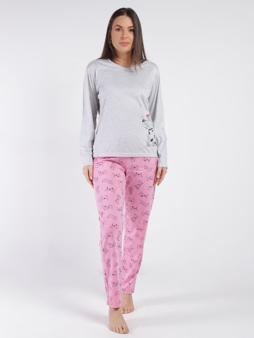 Pijama Longo Feminino MESCLA/PINK