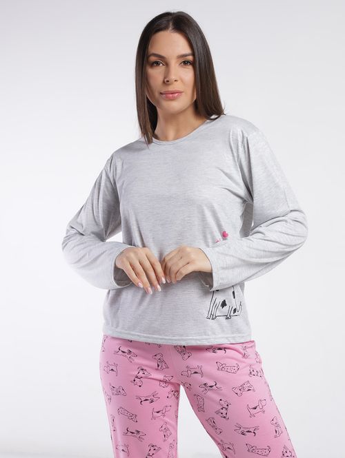 Pijama Longo Feminino MESCLA/PINK