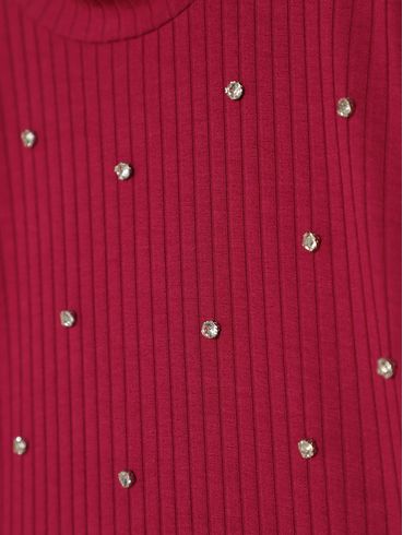 Blusa Canelada Manga Longa Juvenil Para Menina - BORDO