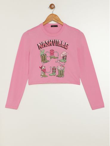 Blusa Manga Longa Vels Juvenil Para Menina - ROSA