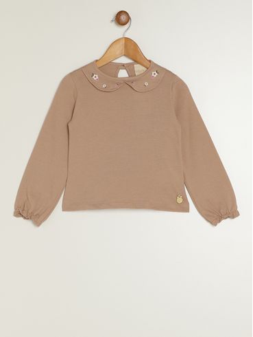 Blusa Manga Longa Infantil Para Menina - BEGE