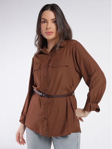 Camisa Lisa com Cinto Eagle Rock Feminina CAFE