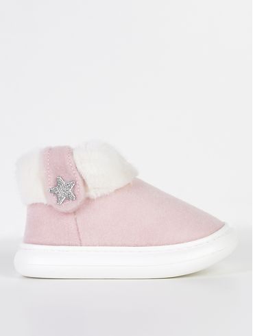 Pantufa Mini Estrela Juvenil Para Menina Flowfa- ROSA CLARO/BRANCO
