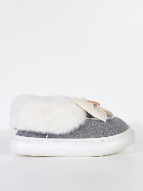 Pantufa Flowfa Mini Lacinho Juvenil Para Menina - CINZA/BRANCO