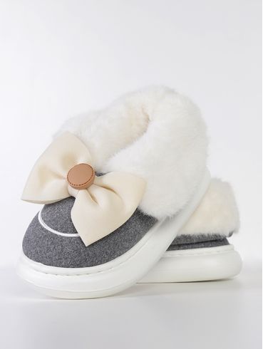 Pantufa Flowfa Mini Lacinho Juvenil Para Menina - CINZA/BRANCO