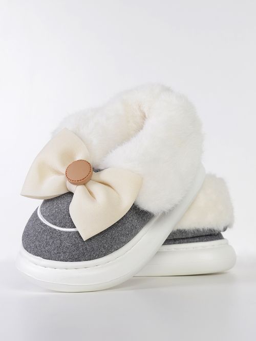 Pantufa Flowfa Mini Lacinho Juvenil Para Menina - CINZA/BRANCO