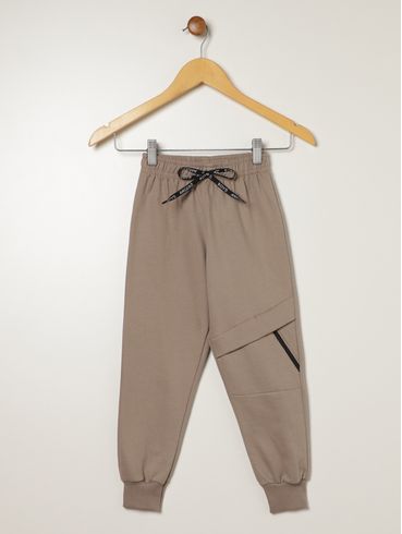 Calça Moletom Com Punho Infantil Para Menino - CAQUI