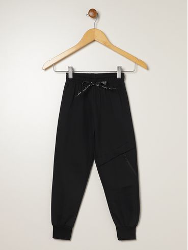 Calça Moletom Com Punho Infantil Para Menino - PRETO
