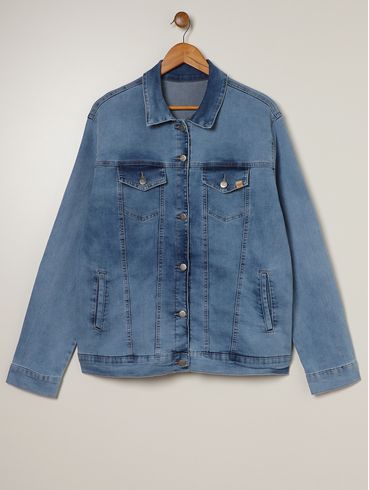 Jaqueta Jeans Plus Size Feminina AZUL