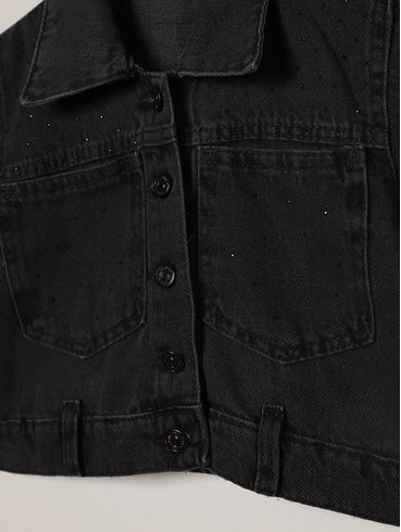 Jaqueta Sarja Cropped Juvenil Para Menina - PRETO