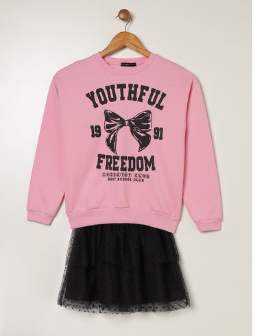 Conjunto com Saia Vels Juvenil Para Menina - ROSA