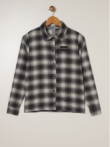 Camisa Flanela Manga Longa Juvenil Para Menino - PRETO