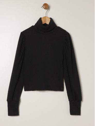 Blusão Tricot Cropped juvenil Para Menina - PRETO