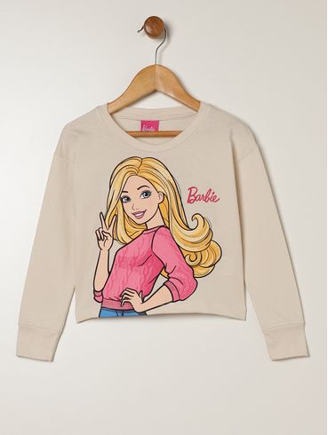 Blusa Manga Longa Cropped Infantil Para Menina - BEGE