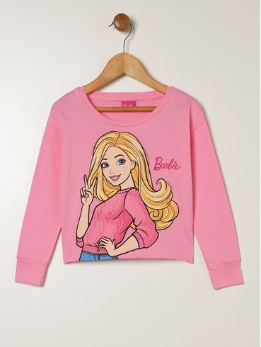 Blusa Manga Longa Cropped Infantil Para Menina - ROSA