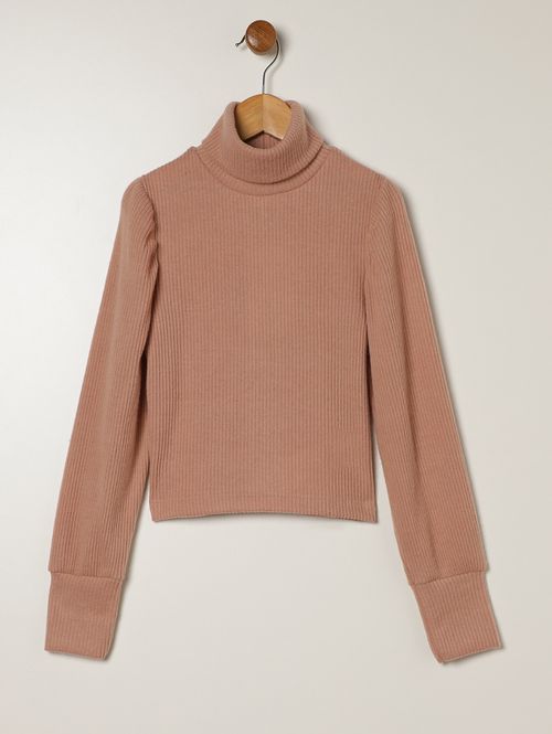 Blusão Tricot Cropped juvenil Para Menina - BEGE