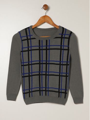 Blusão Tricot Juvenil Para Menino - GRAFITE/PRETO/AZUL
