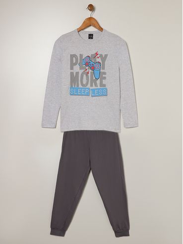 Pijama Longo Juvenil Para Menino - MESCLA/CINZA