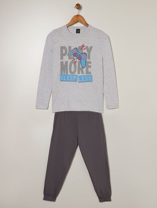 Pijama Longo Juvenil Para Menino - MESCLA/CINZA