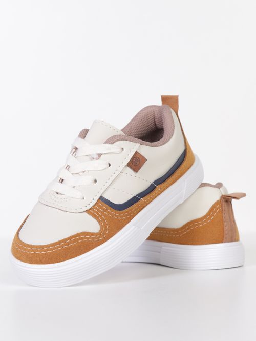 Tênis Casual Napa Flot Infantil Para Bebê Menino- OFF WHITE/CARAMELO