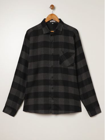 Camisa Manga Longa Xadrez Plus Size Masculina PRETO