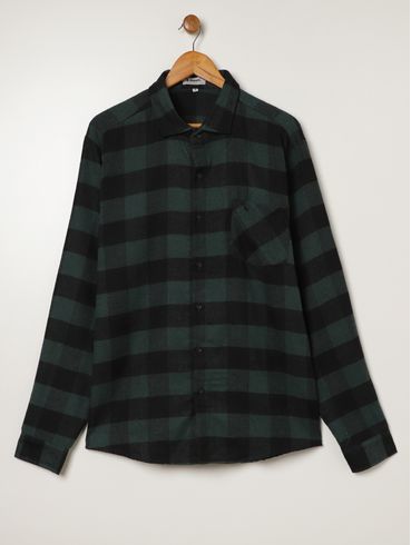 Camisa Manga Longa Xadrez Plus Size Masculina VERDE