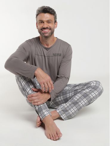 Pijama Longo Xadrez Masculino CINZA